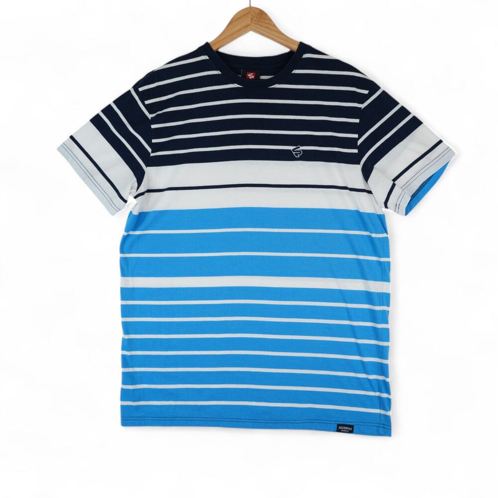Southpole T-Shirt‎ Mens XL Blue White Striped Streetwear Retro Skater Preppy